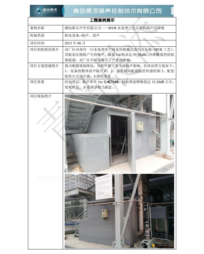 潍坊歌尔公司空压机隔声房项目