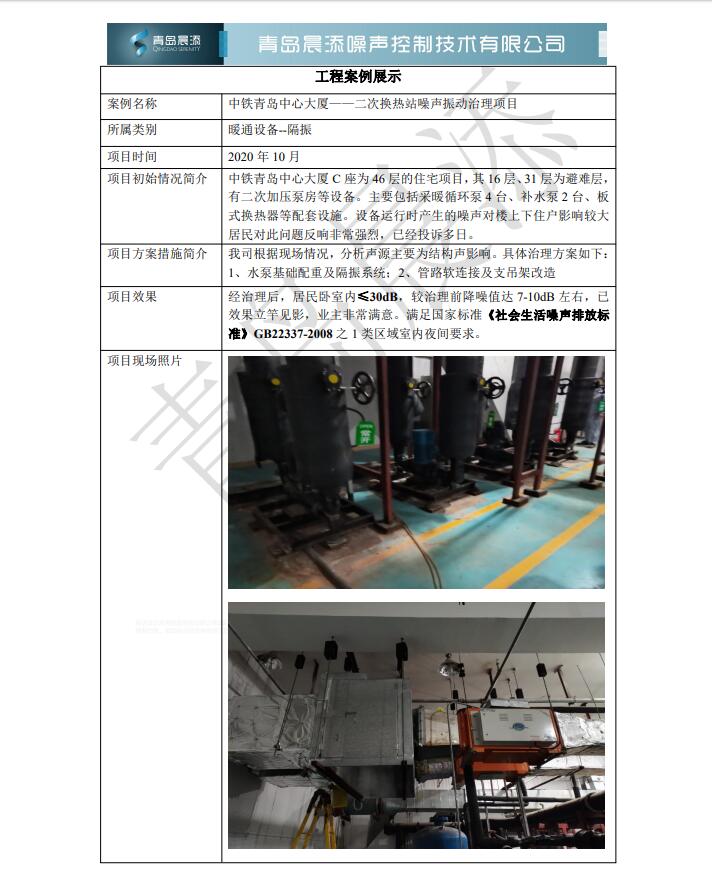 中铁青岛中心换热站噪声治理项目